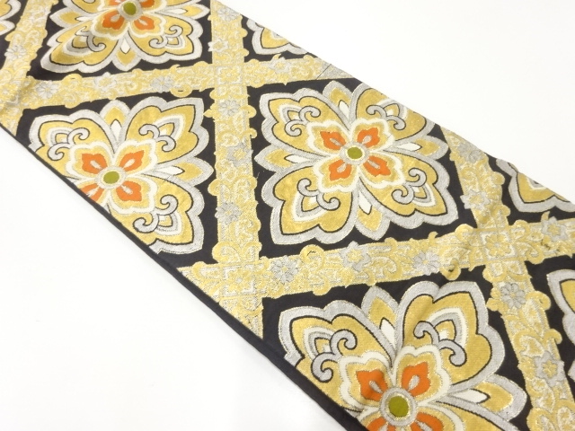 JAPANESE KIMONO / ANTIQUE FUKURO OBI / WOVEN FLORAL CREST